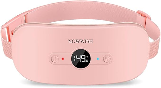 NOWWISH Heating Pad for Period Cramps Pain Relief, Portable Electric Cordless Menstrual Heating Pad Rechargeable with 6 Heat Levels and 6 Massage Modes, Mothers Day Gifts for Mom Daughter Wife, Pink