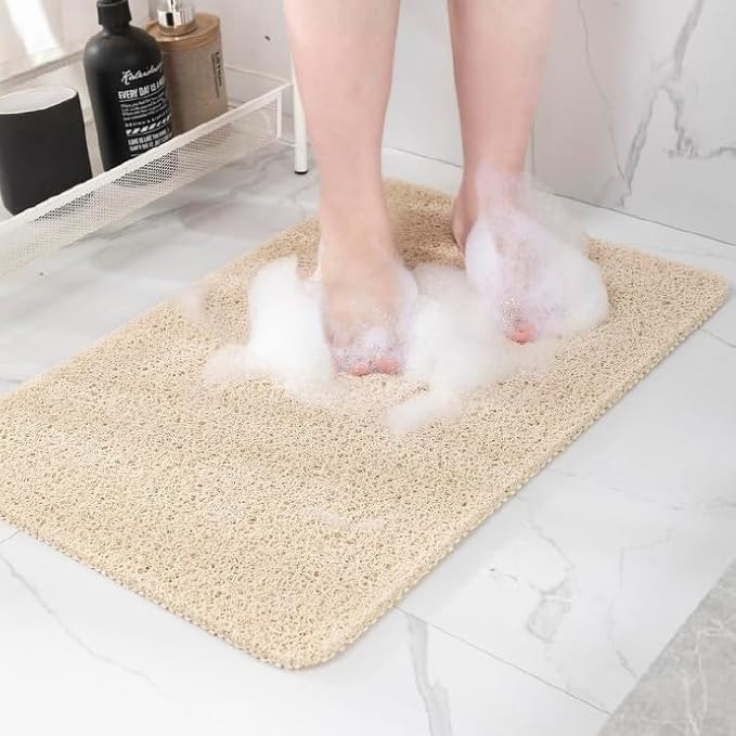 Hargiis Non-Slip Bathtub Mat, 2 Pack Anti Slip Shower Mat, Fast Drying Bathtub Mats, Foot Scrubber Mat, Anti Slip Mat for Tub, Floor, Bathroom, Kitchen, Home, Hotel (Beige 24"×16"+24"×16")