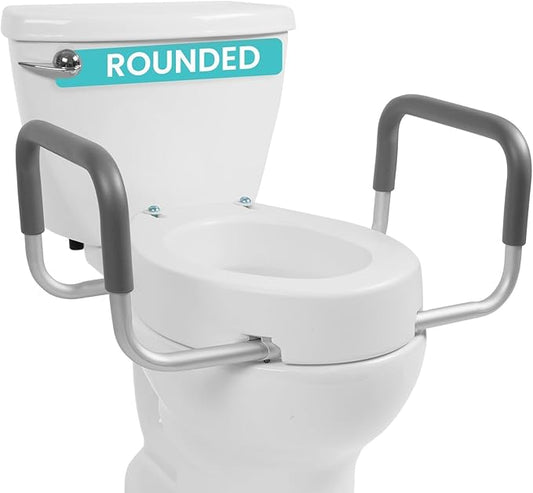 Vive Raised Toilet Seat Riser for Seniors (with Handles) - Handicap Rail Grab Bar Seat for Over Toilet - Elevated Safety for Elderly, Disabled, Medical - Standard