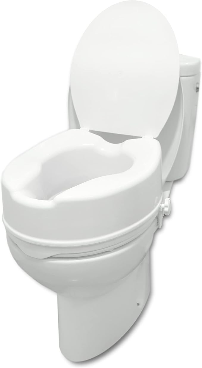 PEPE Mobility Raised Toilet Seat with Lid for Elderly 6" High, Fits Round and Elongated up to 15" Wide, Commode Seat with Sturdy Brackets, Medical Aid