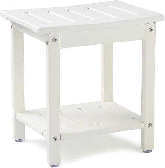 Apolimi Shower Chair, HDPE Shower Bench for Inside Shower to Sit On It, Shower Stool with Storage Shelf 2-Tier Spa Stool for Elderly,Water Resistant & Non-Slip Design Shower Seat Bench(White S Size)