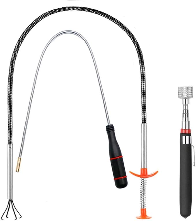 3 Pack Telescoping Magnet Pick-up Tool Set - Retrieving Telescoping Magnet Pickup Tools, Bendable Spring Magnet Stick, Flexible Extra Long Reach Bendable Curve Grabber