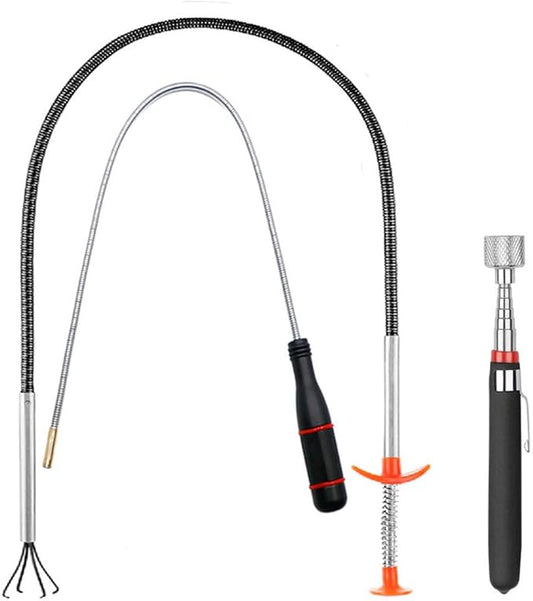 3 Pack Telescoping Magnet Pick-up Tool Set - Retrieving Telescoping Magnet Pickup Tools, Bendable Spring Magnet Stick, Flexible Extra Long Reach Bendable Curve Grabber