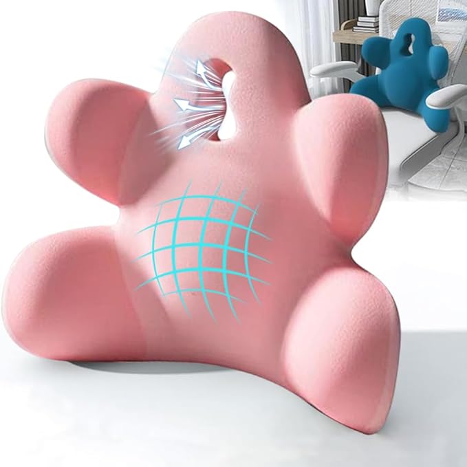 Lumbar Support Pillow for Office Chair, Back Pillow Lumbar Support for Car, Chair, Sofa - Improve Lower Back Pain Relief & Sitting Posture, Memory Foam Back Cushion for Long Sitting (B-Pink)