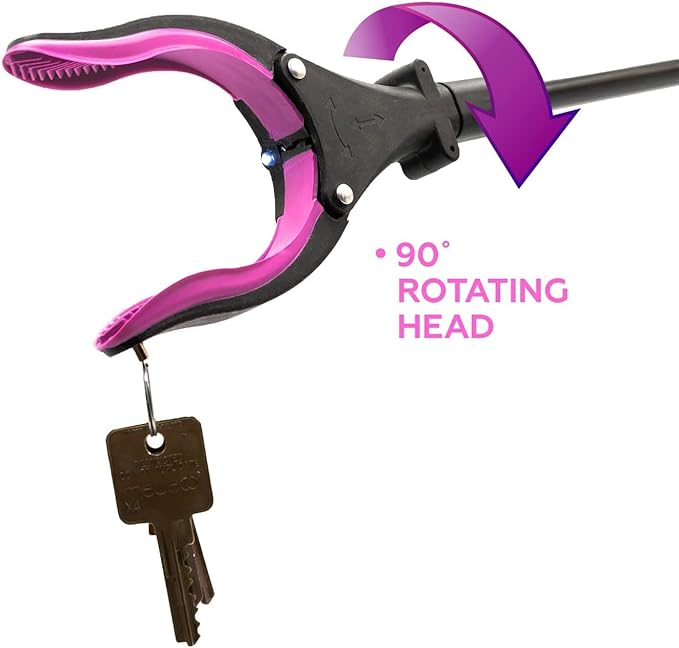 Grabber Tool 19" Aluminum Magnetic Claw with LED Light, Lightweight Foldable Reacher Grabber Pickup Tool, Gripper Grabbers for Elderly Grab it Reaching Tool Trash Picker Grabber, Pink, By Luxet
