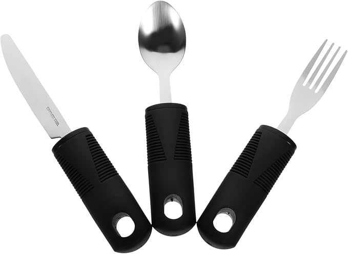 Amosfun 1set Adaptive Silverware for Elderly Non-Skid Portable Cutlery Kit Fork Spoon and Knife Lightweight and Easy to Clean Tableware for Seniors Convenient Storage and Use