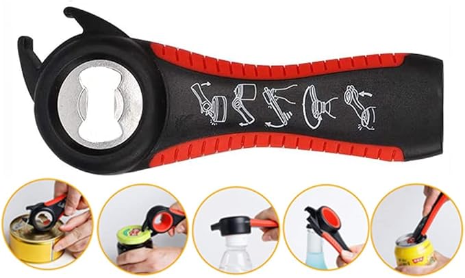 2 pack 5-in-1 Multi Function Plastic Grip Bottle Opener- Easily Opens Twist Caps, Bottle Caps, Canning Lids and Can Tabs (Black & White)