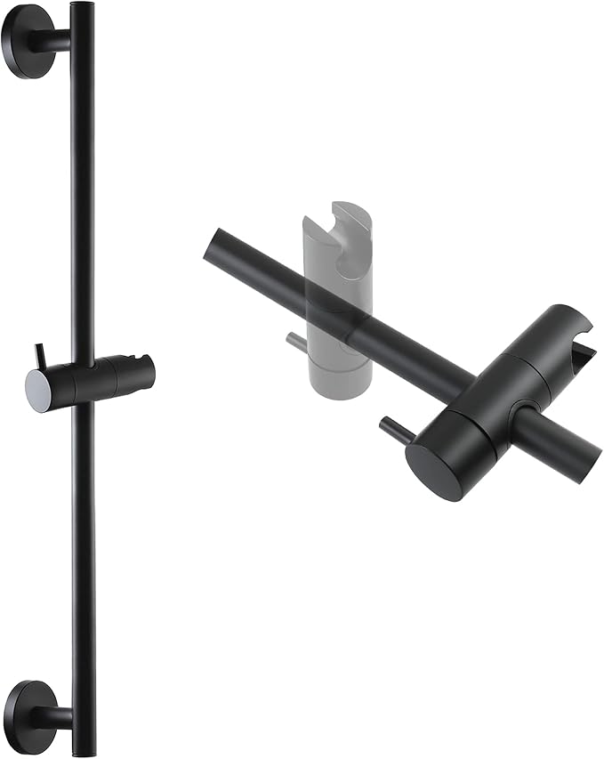 SKOWLL Shower Slide Bar with Height/Angle Adjustable Handheld Shower Holder Matte Black 26 Inch Shower Silde Bar No Drill, Wall Mount Stainless Steel Bathroom Shower Head Holder Bar