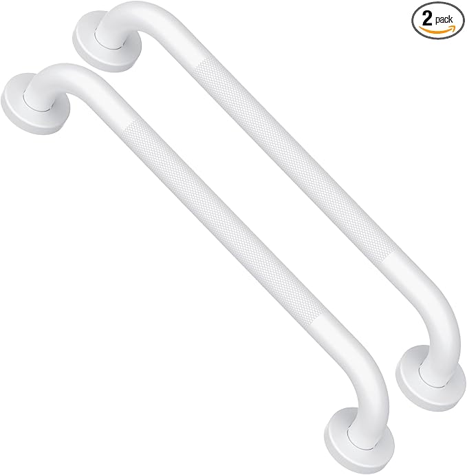 2 Pack 16 Inch Oil Rubbed White Shower Grab Bars w/Anti-Slip knurled Grip, iMomwee Stainless Steel Wall Mount Bathroom Safety Balance Handrail, Handicap Elderly Senior Assist Textured Grab Bar Handle
