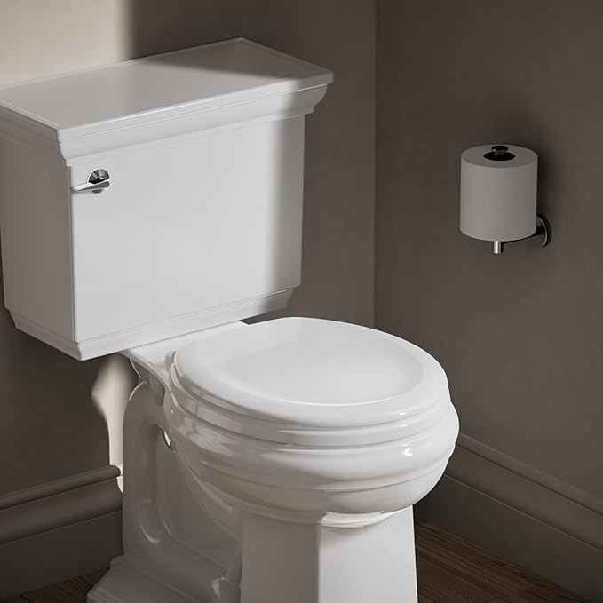 KOHLER Stonewood Quiet-Close, Round Toilet Seat Soft Close, Durable Wood, Easy Installation, Universal Fit, Home Essentials, White Finish, K-20467-0 (Pack of 2)