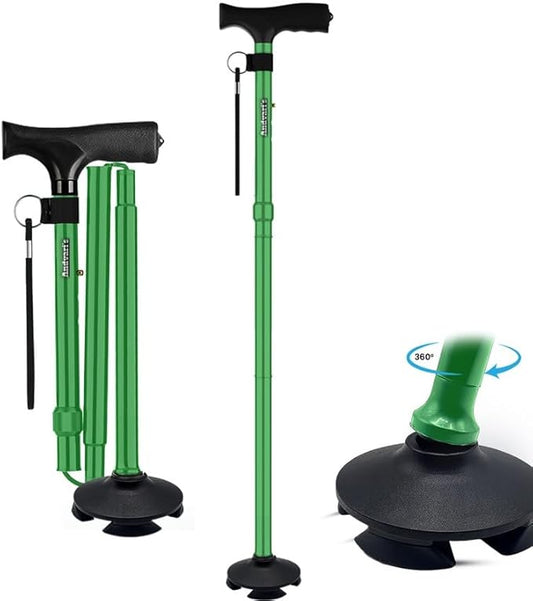 Walking Cane for Men & Women – Foldable, Adjustable, Self-Standing Cane with 360° Pivot Base, Comfortable Grip, Heavy Duty Canes for Women, Collapsible Walking Stick with Travel Bag for Seniors Adults