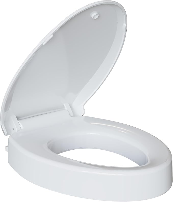 Raised Toilet Seat for Seniors, Elongated Elevated Toilet Seat with Soft Close Lid, Quick Release & Easy Installation, Easy to Clean - Ideal for Elderly, White