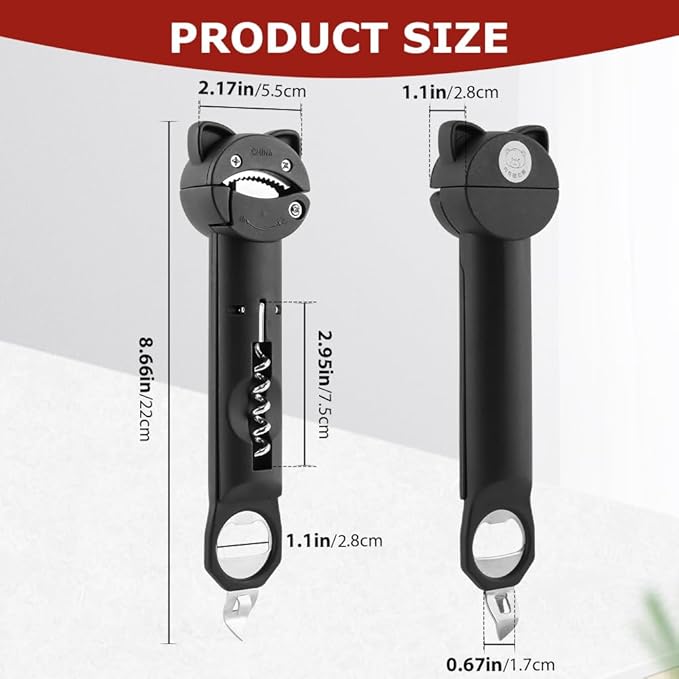 Jar Opener Bottle Opener and Wine Opener' for Seniors with Arthritis, Weak Hands, Retractable Magnetic Can Opener', Multifunctional Can Opener' Jar Lid Gripper(COLOR:Black)