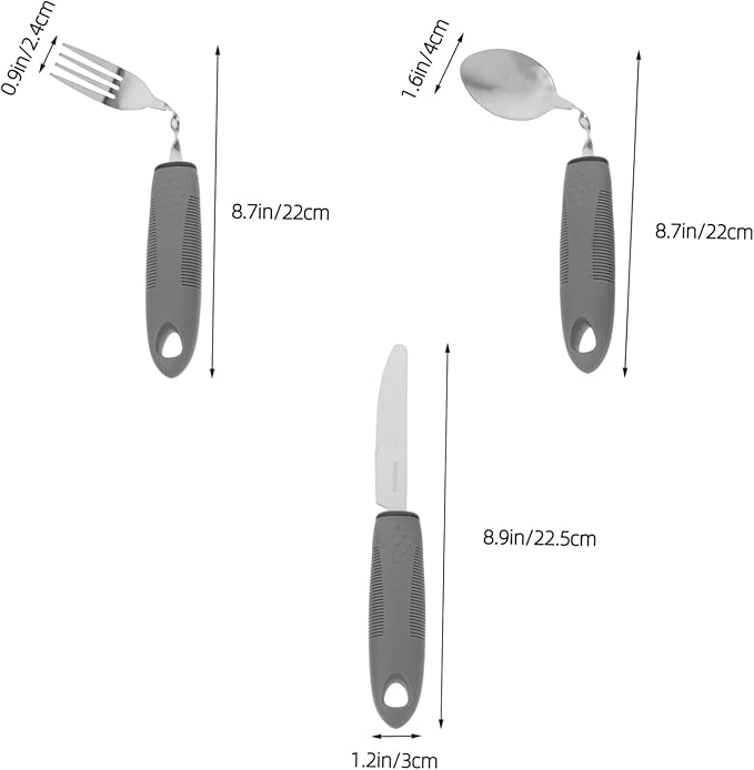 LIFKOME 1Set Adaptive Utensils for Elderly Curved Handle Spoon and Fork Non Slip Design Easy to Use Tableware for Seniors for Weak Grip Rehabilitation