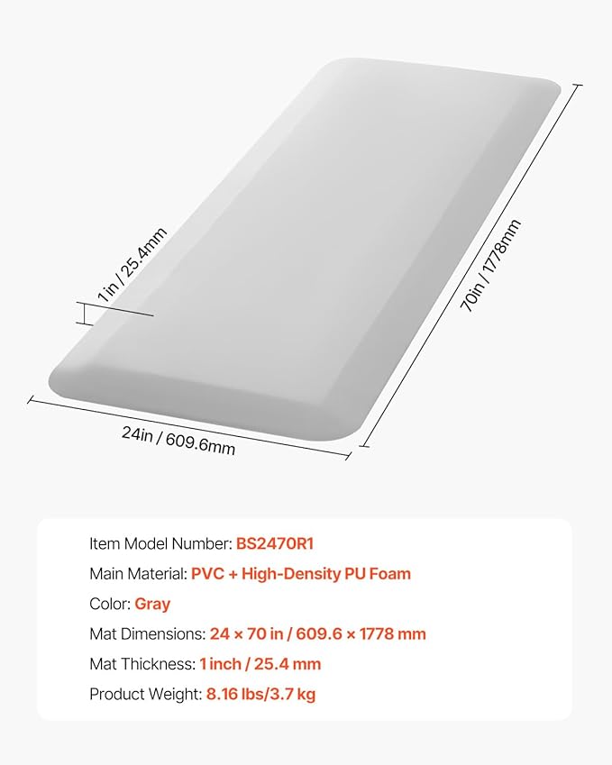 VEVOR Fall Mat for Elderly, 1-inch Thickened Fall Prevention Pad with Beveled Edge, Anti-Slip Bedside Safety Floor Mat for Seniors, Handicaps, Patients (24 x 70 inch)