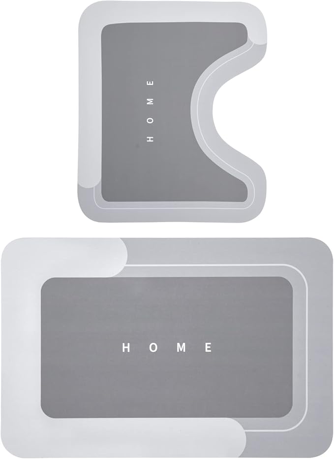 Housego 2PCS Absorbent Bath Mat Magic Rug Sets, Quick Drying Bath Mat Non-Slip Floor Rug Rubber Backed for Bathroom Kitchen Shower Sink, Water Absorbent (19.7''x23.6''+19.7''x31.9'', Light Gray)