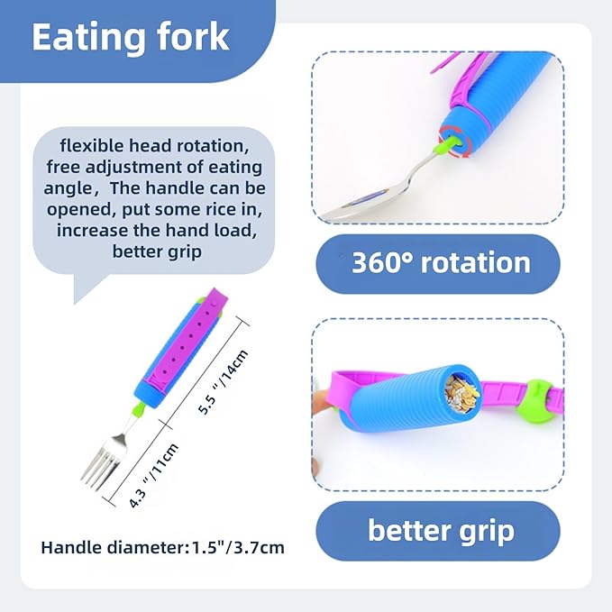 Tremors Elderly Assistance Products,Spoon/Fork/chopstick Three Piece Set,Handicap Accessories for Daily Living,Adaptive Equipment with Purple Handle Belt,Aids for Living,Eating Utensils Sets.
