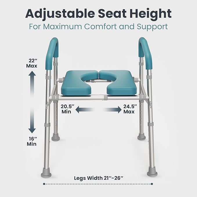 PELEGON Raised Toilet Seat with Handles (400lb) - Adjustable Height & Width Toilet Chair with Arms, Toilet Riser with Handles, Toilet Chair Over Toilet, Handicap Toilet Seat for Elderly (Teal)