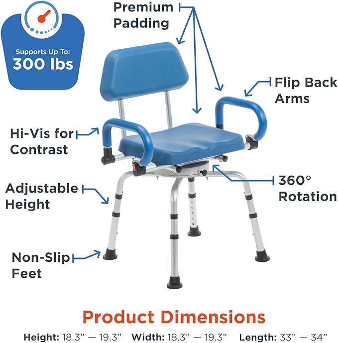 Journey SoftSecure 360 Degree Rotating Shower Chair, Padded Swivel Bathtub Seat
