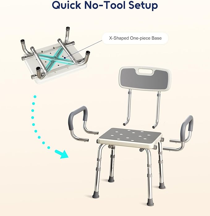 Bluelog Shower Chair for Inside Shower with Arms and Back, 500lbs Capacity Height Adjustable Shower Seat with Thickened Frame for Seniors, Elderly and Disabled