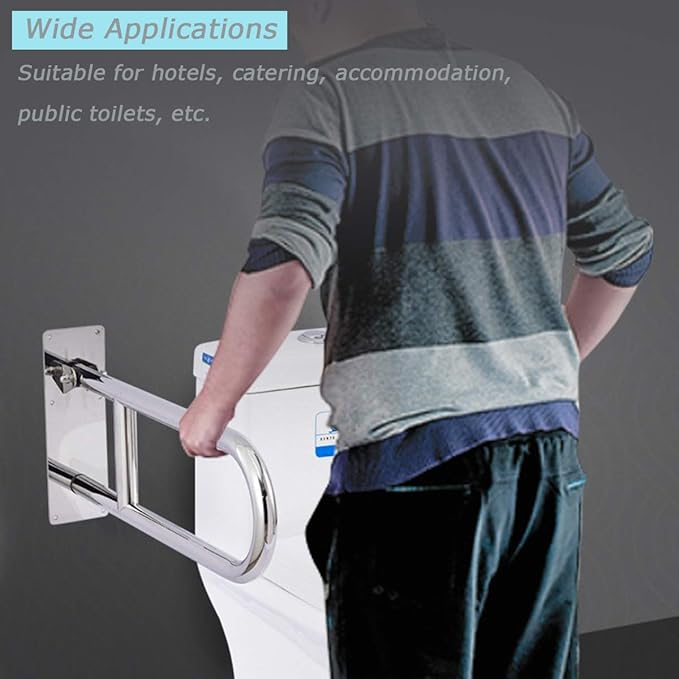 FlySkip Fold Down Grab Bar - 24" Stainless Steel Flip-Up Handicap Support Bar for Bathroom Shower Safety