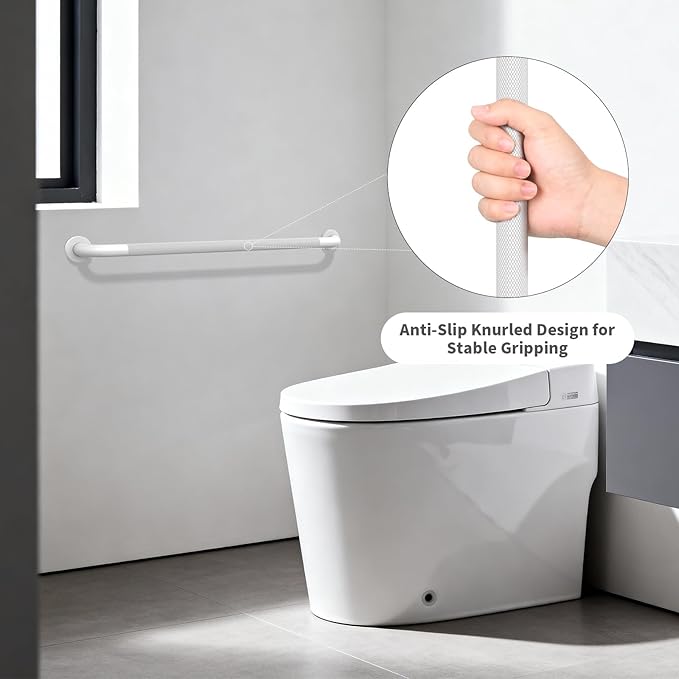 Shower Grab Bar 36 Inch, iHansee White Bathroom Grab Bar w/Anti-Slip Knurled Grip - 1.25" Diameter, Stainless Steel Bath Safety Bars for Senior Elderly, Wall Mounted Toilet Bathtub Balance Handrail