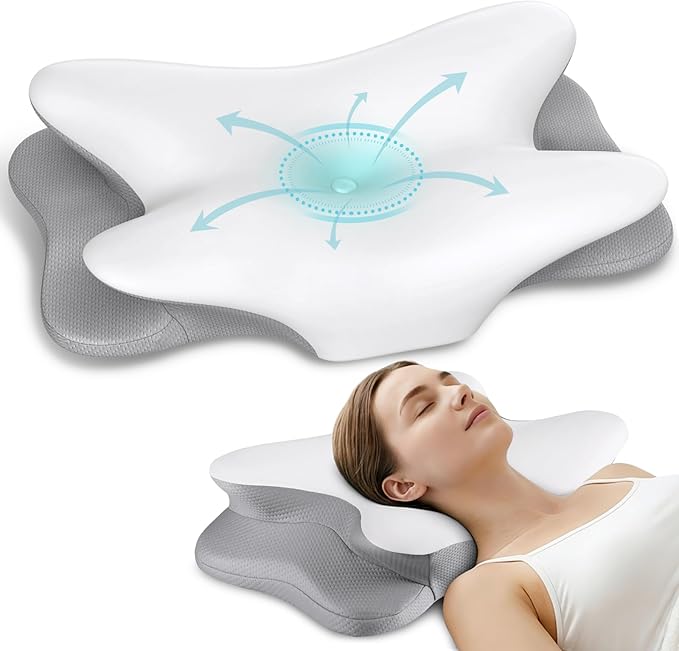 Cervical Neck Pillow for Pain Relief - Ergonomic Side Sleeper Pillow for Neck Support, Contour Pillow for Bed Sleeping, Cooling Memory Foam Pillows Orthopedic Pillow for Back Stomach Sleepers