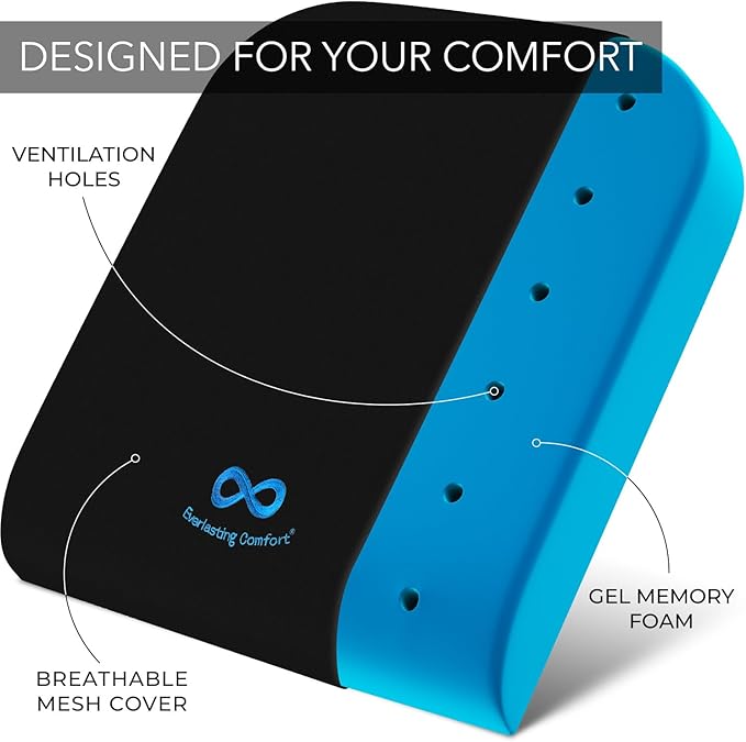 Everlasting Comfort Lumbar Support Pillow & Wheelchair Cushion Bundle - Office Chair Back Support Improves Posture, Eases Back Pain - Ventilated Gel Seat Cushion for Chair, Seniors, & Adults