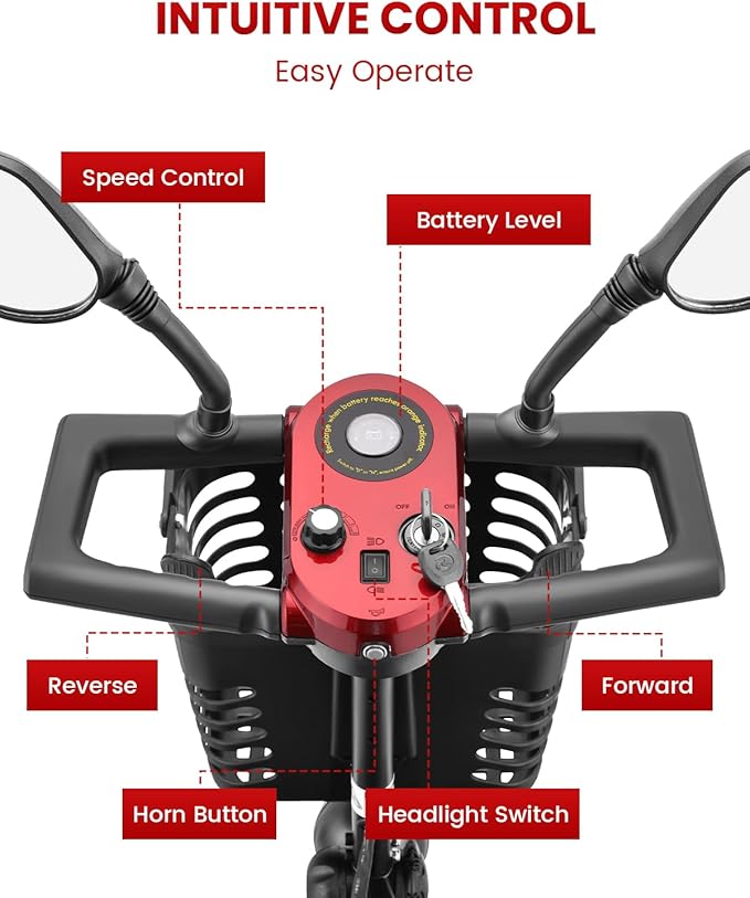 4 Wheel Electric Power Mobility Scooter for Adults, Electric Scooter for Seniors Folding Mobility Scooter -Max Speed 5 Mph,12.5 Miles Long Travel Range
