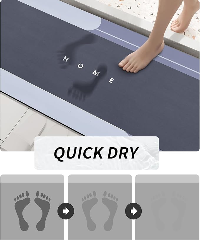 Housego Absorbent Bath Mat Magic Rug, Quick Drying Magic Bath Mat Non-Slip Floor Rug Rubber Backed for Bathroom Kitchen Shower Sink, Water Absorbent (1PC, 16.93''x50'', Blue)