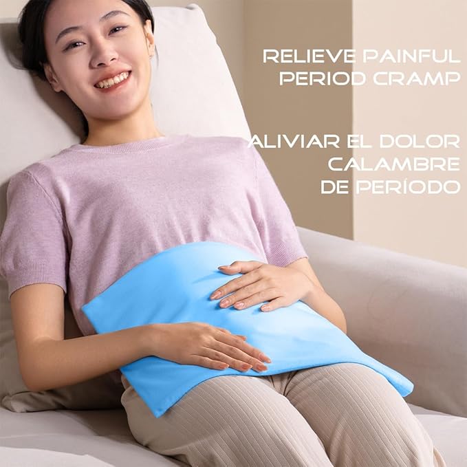 Boncare® Vinyl Small Heating Pad NO Auto Shut Off for Back Pain Relief and Cramps, High and Low Temperature Settings Hot Electric Heat Pad with Washable Cover Blue (12"x 15")