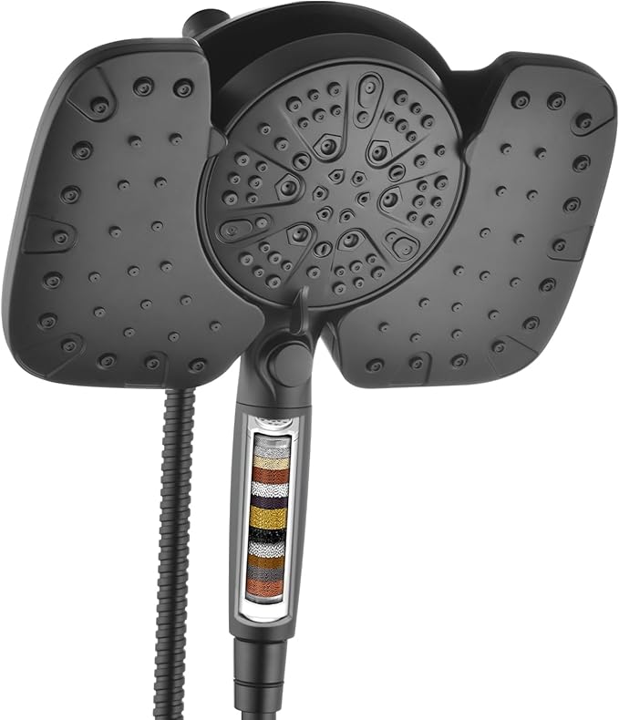 INAVAMZ Black Shower Heads with Handheld Spray Combo 2.5GPM: 10” Rainfall Shower Head & Detachable Shower Head, 9 Spray Settings Handheld Shower Head with ON/OFF Switch and 15-Stage Filter