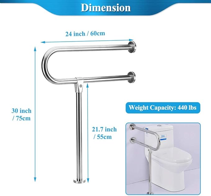 Handicap Rails Grab Bars Bathroom Toilet Safety Rails Support for Elderly Seniors Handicap Toilet Rails Support Assist Stainless Steel Grab Bars for Bathroom Shower Safety Bars Handrails