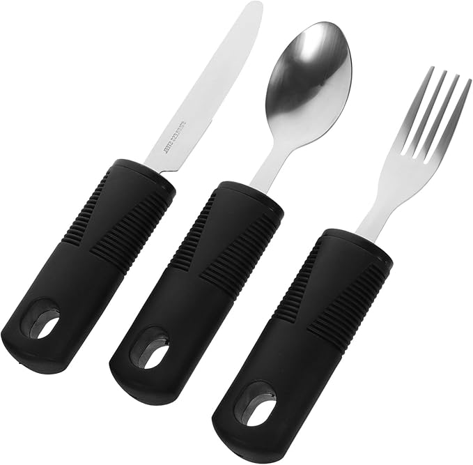 Amosfun 1set Adaptive Silverware for Elderly Non-Skid Portable Cutlery Kit Fork Spoon and Knife Lightweight and Easy to Clean Tableware for Seniors Convenient Storage and Use
