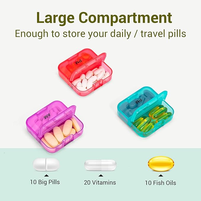 Zoksi Weekly Pill Organizer 2 Times a Day, Blue 7 Day Am Pm Pill Box, Daily Am Pm Pill Organizer 7 Day, Portable Vitamin Pill Case, Weekly Pill Box for Fish Oils, Vitamin, Supplement