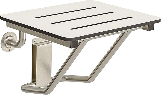 Stardrix 18" x 16" ADA Compliant Phenolic White Folding Shower Seat Bench, Wall Mount Foldable Bathroom Shower Chair with Stainless Steel Support, 400 lbs Capacity