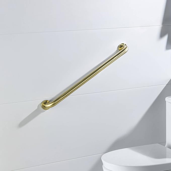 KIBI 24" Curved Bathroom Safety Grab Bar – Stainless Steel Shower & Bathtub Support Handle for Seniors, ADA-Style Anti-Slip Wall Mounted Rail, Rust-Resistant Brushed Gold Finish