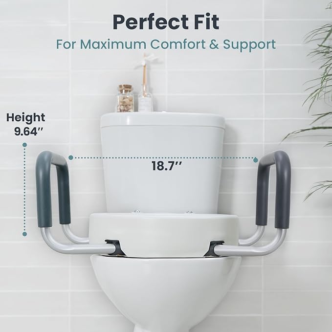 PELEGON Raised Toilet Seat With Handles (300lb) Toilet Seat Risers for Seniors, Raised Toilet Seat for Handicap Toilet Seat For Elderly & Disabled - Standard Seat
