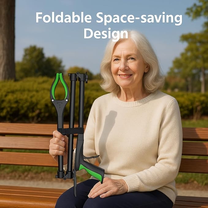 75" Extra Long Grabber Reacher Tool, Foldable Aluminum Trash Grabber, 4-Inch Wide Jaw, 360° Rotating Head and Dual Magnets Pickup Tool for Wheelchair Users, Roof, High Branches, Outdoor Cleanup