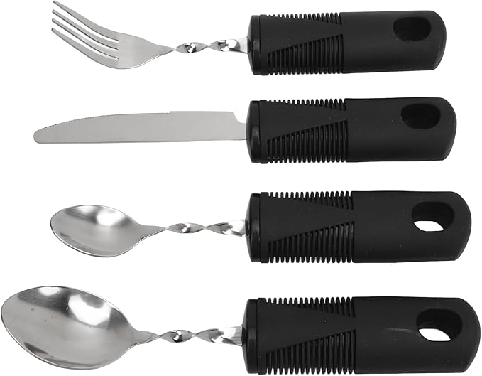 Parkinson's Weighted Utensil Set, Ergonomic Hand Tremor Spoon Fork Knife, Adaptive Silverware for Arthritis Aid, Easy Grip Eating Tools for Seniors