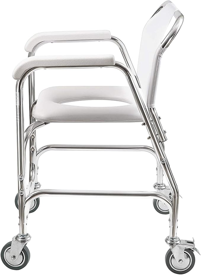 DMI Rolling Shower Chair, Commode, Transport Chair, FSA Eligible, Rolling Bathroom Wheelchair for Handicap, Elderly, Injured or Disabled, 250 Lb. Weight Capacity, Aluminum Frame, White