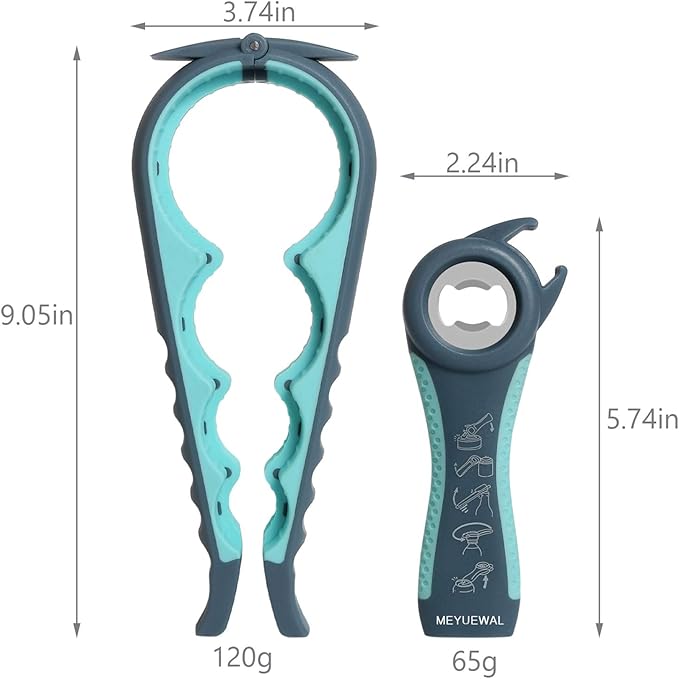 Jar Opener, 5 in 1 Multi Function Can Opener Bottle Opener Kit with Silicone Handle Easy to Use for Children, Elderly and Arthritis Sufferers (New blue)