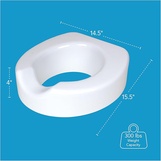 Carex Toilet Seat Riser with Quick-Lock, Raised Plastic Toilet Seat Adds 4” of Height - Fits Most Standard Round & Elongated Toilets, 300 Pound Weight Capacity, Slip-Resistant