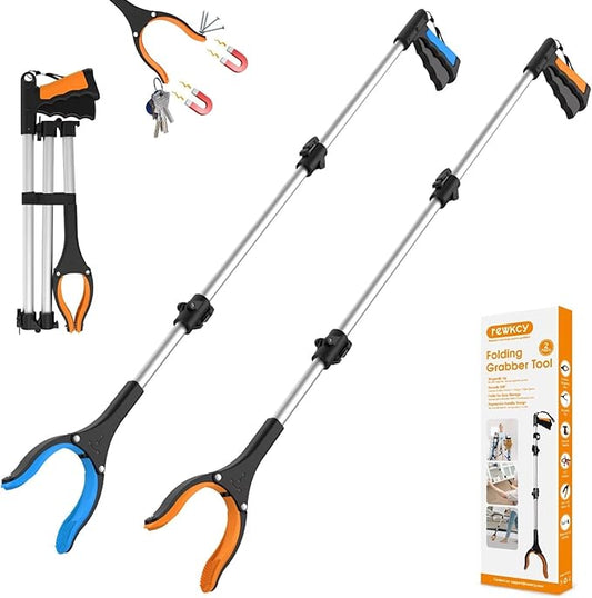 2-Pack 43" Extra Long Grabber Reacher Tool, Foldable Reacher Grabber Pickup Tool with 360° Rotating Jaw + Magnets, 4" Wide Claw Trash Picker Upper Grabber, Grabbers for Seniors Heavy Duty