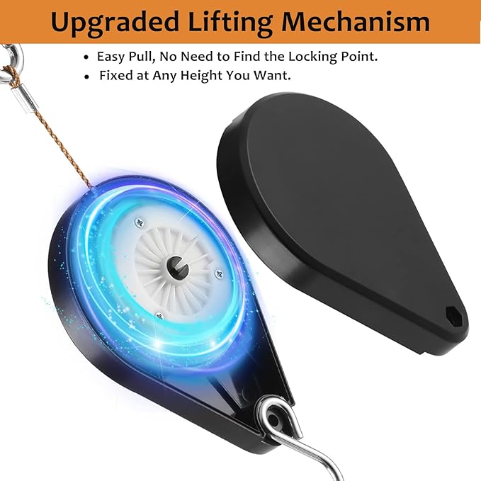 WROSWT Upgraded Retractable Plant Hanger,Plant Pulleys for Hanging Plants,Easy to Raise and Lower,Auto Lock,Heavy Duty,Adjustable Hook for Garden Baskets Pots,Birds Feeder,(6Pcs,Black)