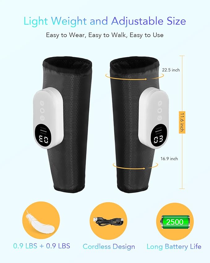 LINGTENG Calf Air Compression Massager for Circulation and Pain Relief, Leg Massager with Heat, Relieve Fatigue, Help for Edema and Varicose Veins, Gifts (Calf: Within 22.5 inches)
