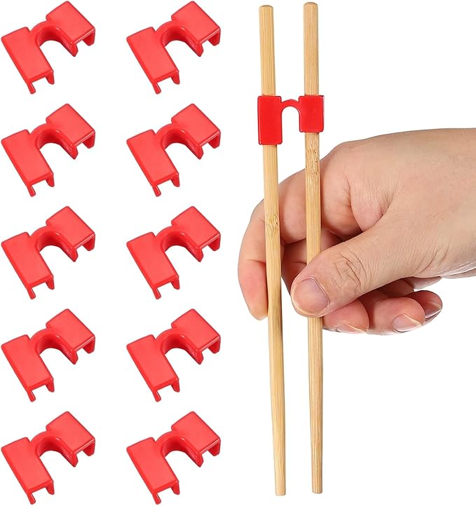 uxcell 10 Pcs Chopsticks Helper, Reusable Training Chopstick Hinges Connector Practice Chop Sticks Helpers for Adult Beginners Learners, Red
