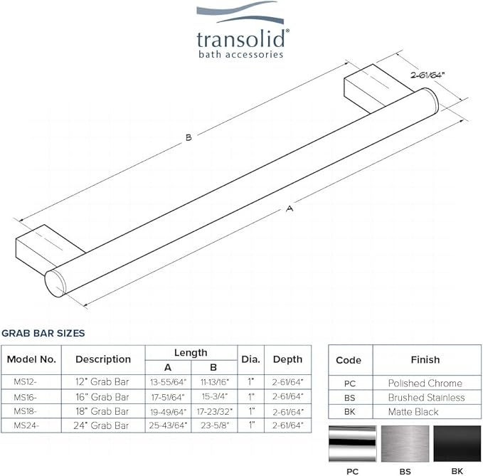 Transolid MS18PC Maddox 18-inch Grab Bar, Polished Chrome