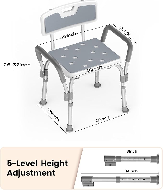 Shower Chair for Inside Shower [Military Grade] [500 lbs Heavy Duty] Shower Seat with Arms and Back for Bathtub, [FSA/HSA Eligible] Height Adjustable Safety Bath Seat for Elderly and Disabled, Adults