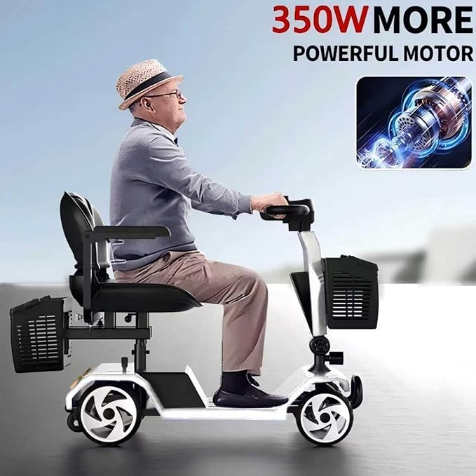 Mobility Scooter for Adults, Elderly. 20A Wheelchair Device for Travel with Removable Battery and Two Baskets (Y3-White)